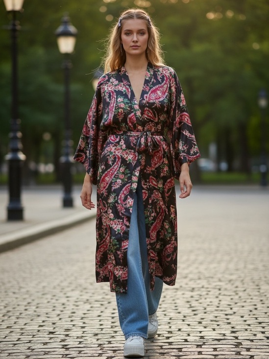 Victoria's Secret Other - Vintage Victoria's Secret Black Paisley Floral Kimono OS